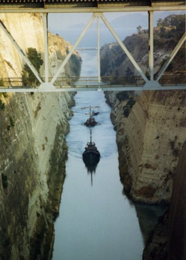 Olympias in the Corinth Canal, August 1992. Photo: Rosie Randolph.